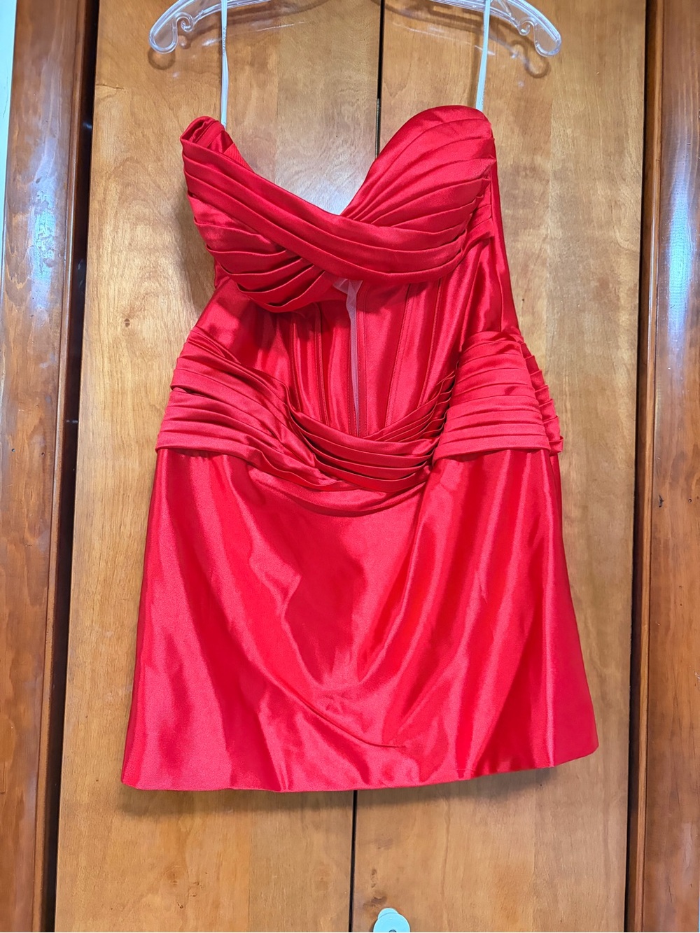 Sherri Hill Red Strapless Pleated Satin Mini Dress